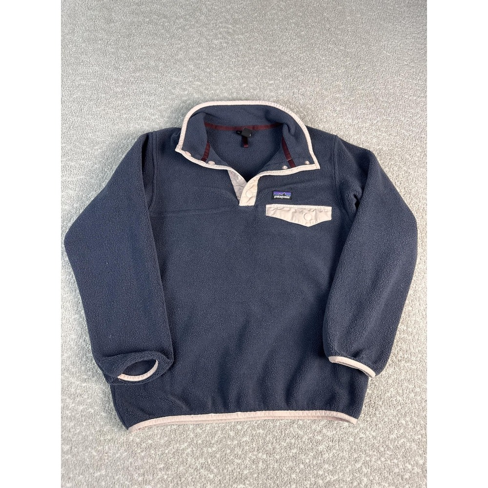 Patagonia Synchilla Fleece Pullover Kids Medium 10 Blue Synchilla Snap Collared - Picture 1 of 7